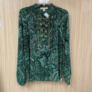 Michael Kors Green Paisley Top Size Medium